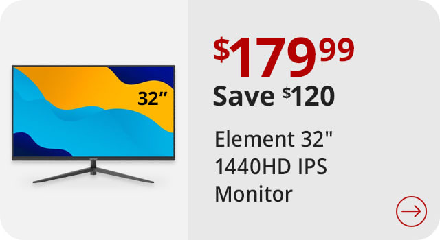 Save $120 Element EM3FPAC32BC 32" 1440p QHD IPS Monitor with 65W USB-C, Display Port
