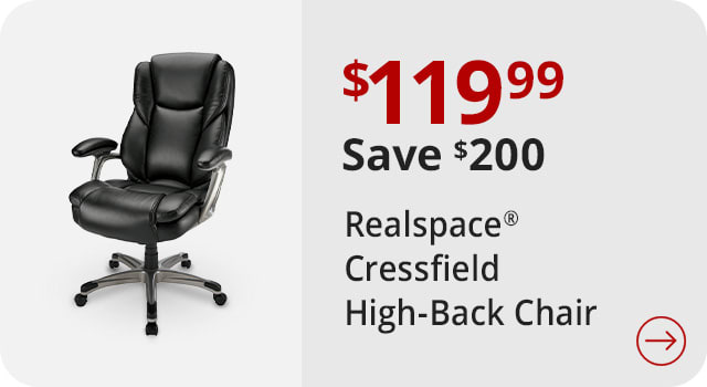 Save $200 Realspace® Cressfield Bonded Leather High-Back Executive Chair, Brown/Silver, BIFMA Compliant