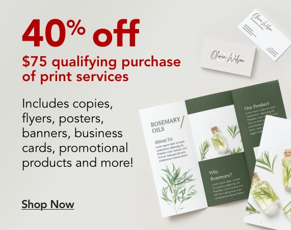 40% off $75 qualifying purchase of print services