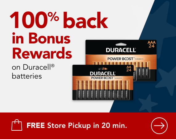 100% back in bonus Rewards on Duracell batteries