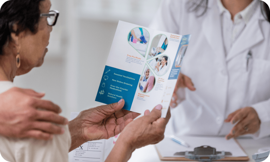 Leverage our print and copy services. Quickly print information brochures and flyers for patients and wayfinding signs for your facility when you buy online and pickup. Plus, we offer same-day printing on select services. 