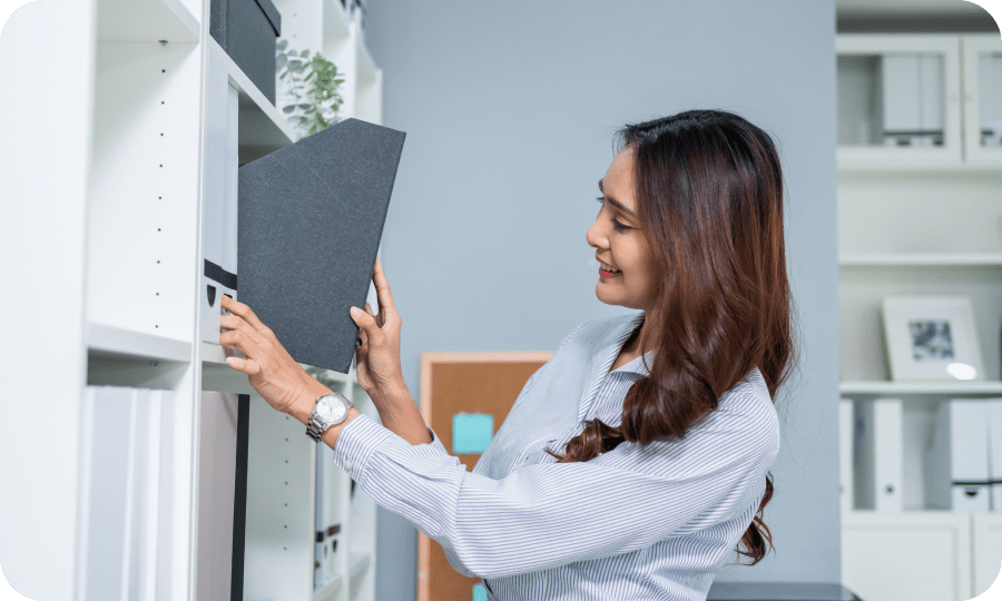 Storage is key.  Say goodbye to clutter and file chaos. We offer a wide variety of files, folders, and bins to help you keep your important business documents organized and safely stowed away. 