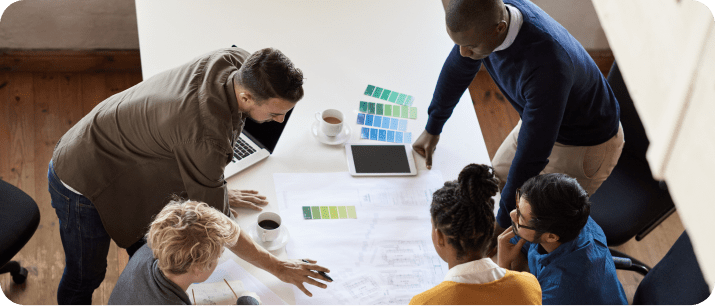 Meet your dedicated design team  Our Workspace Interiors team brings full-service capabilities and years of experience to deliver workspaces made to meet your organization’s needs. From concept to completion, our skilled designers and project managers wil
