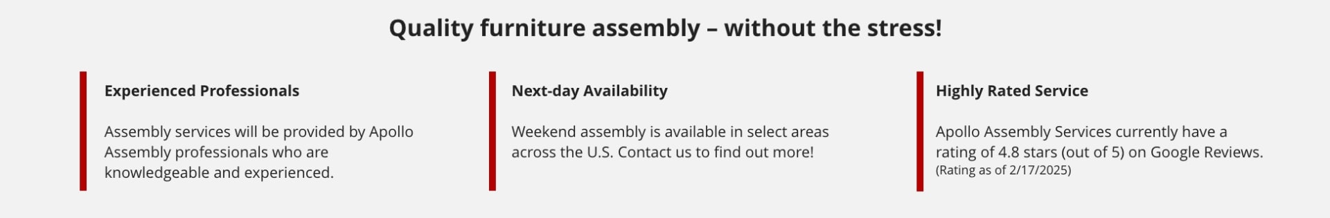 Quality furniture assembly – without the stress!