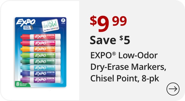 EXPO® Low-Odor Dry-Erase Markers, Chisel Point, Assorted Vibrant Colors, Pack Of 8