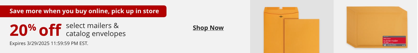 20% off select mailers & catalog envelopes