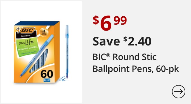 BIC Round Stic Ballpoint Pens, Medium Point, 1.0 mm, Translucent Barrel, Blue Ink, Box Of 60