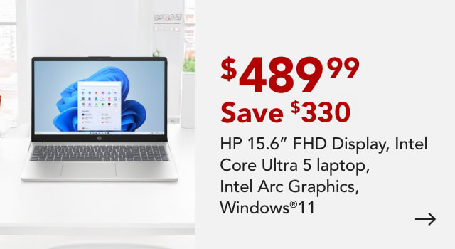 HP 15.6" Laptop, FHD Display, Intel Core Ultra 5 125H, 8 GB RAM, 512 GB SSD
