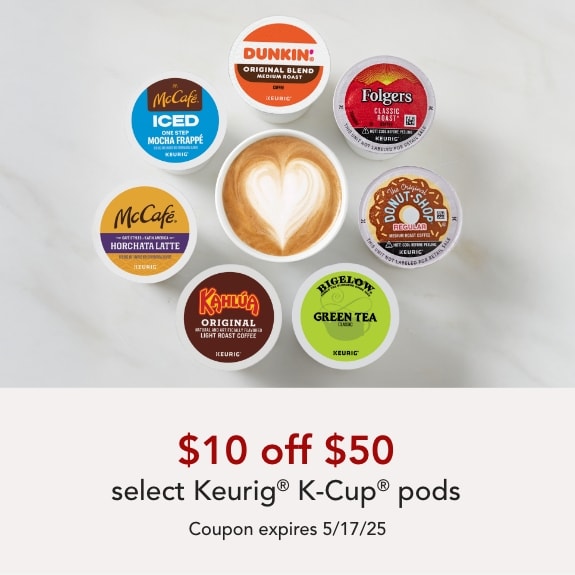  $10 off your $50 purchase on select Keurig K-Cups products.