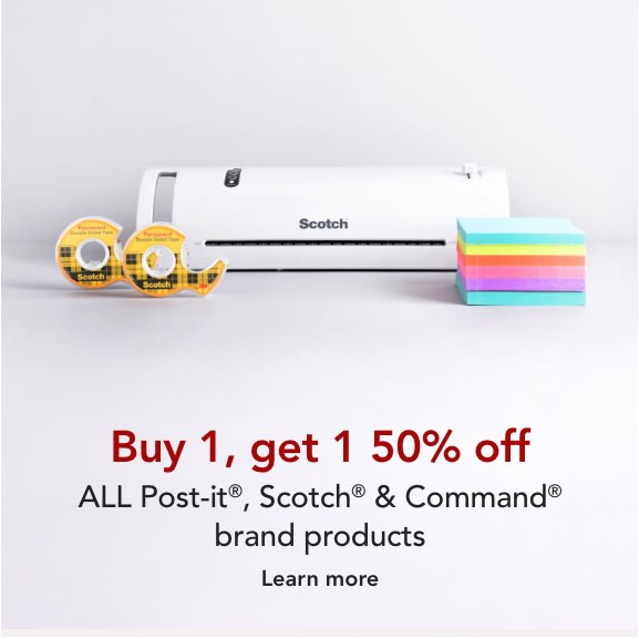 Last Week! Buy one get one 50% off ALL Scotch, Post-it & Command brand products.