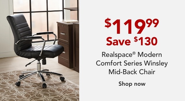 Realspace® Modern Comfort Series Winsley Bonded Leather Mid-Back Chair, Black