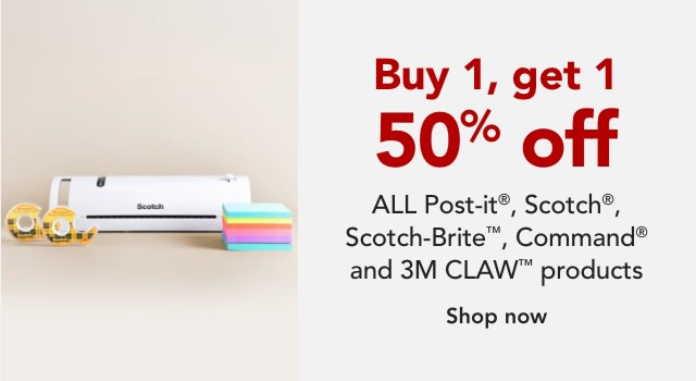 Buy One, Get One 50% off all 3M Products (Scotch, Command, Post-it)