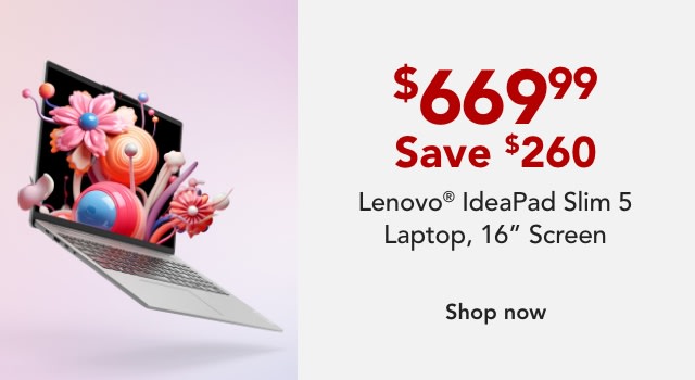 Lenovo IdeaPad Slim 5 16IRU9 Laptop, 16" Screen, Intel® Core™ 7, AI Enabled, 8GB Memory, 512GB Solid State Drive
