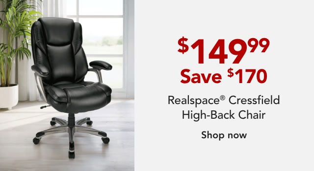 Realspace® Cressfield Bonded Leather High-Back Chair, Black/Silver