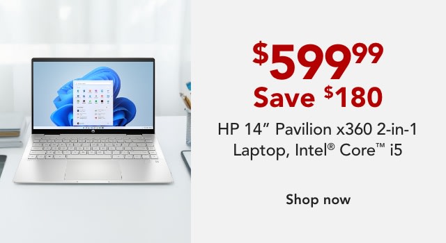 HP 14" Pavilion x360 2-in-1 Laptop, Intel® Core™ i5, AI Enabled, 8GB RAM, 256GB SSD, Wi-Fi 6, Windows 11 Home