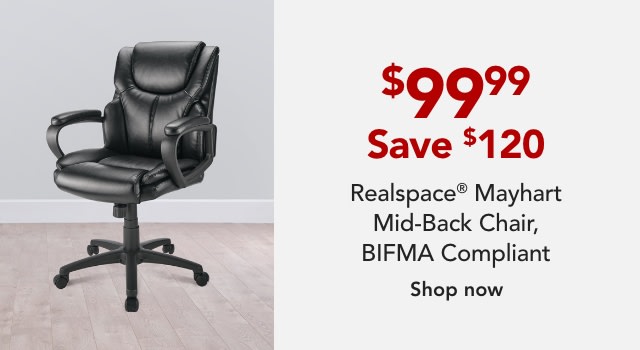 Realspace® Mayhart Vinyl Mid-Back Task Office Chair, Black, BIFMA Compliant