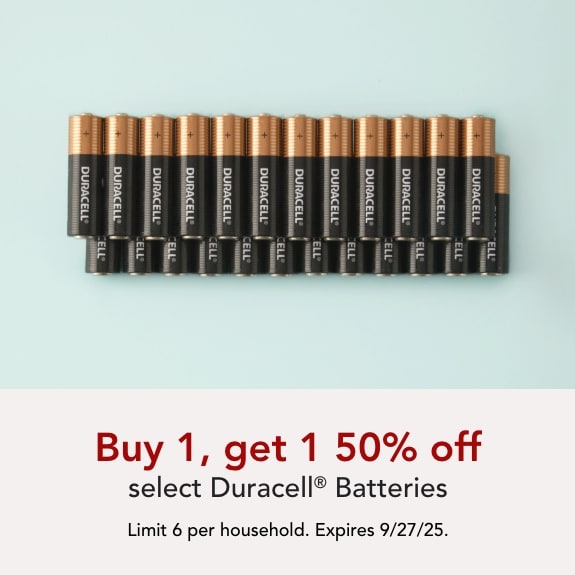 Buy 1 get 1 50% off select Duracell batteries.