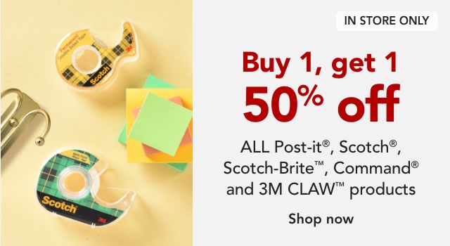 Buy One, Get One 50% off all 3M Products (Scotch, Command, Post-it)