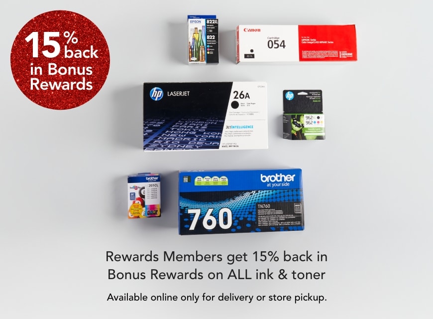 Rewards Members get 15% Back in Bonus Rewards on ALL Ink & Toner