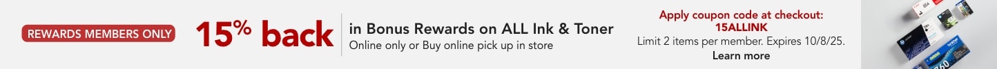 15% back in bonus rewards on all ink & toner