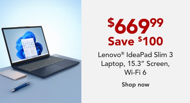 Lenovo Ideapad Slim 3 Laptop, 15.3" Screen, AMD Ryzen 7, 16GB Memory, 512GB Solid State Drive, Wi-Fi 6