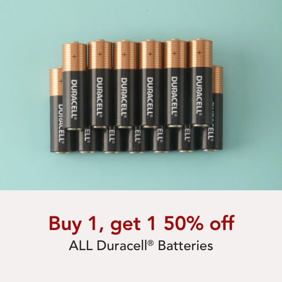 Buy 1 get 1 50% off ALL Duracell Batteries.