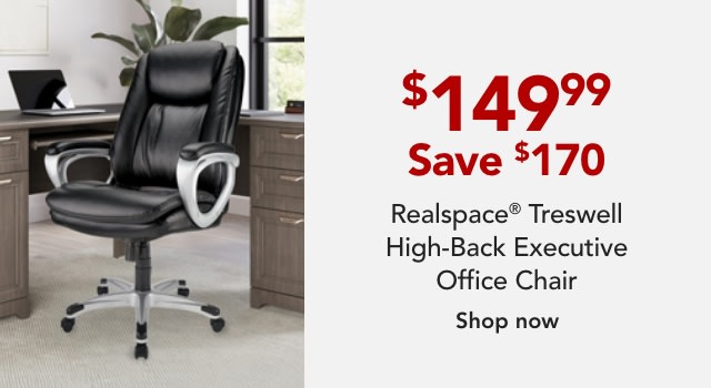 Realspace® Treswell Bonded Leather High-Back Executive Office Chair, Black/Silver, BIFMA Compliant