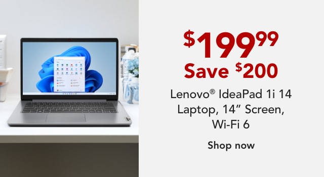 Lenovo® IdeaPad 1i 14 Laptop, 14" Screen, Intel® Pentium®, AI Enabled, 4GB Memory, 128GB eMMC Storage, Wi-Fi 6