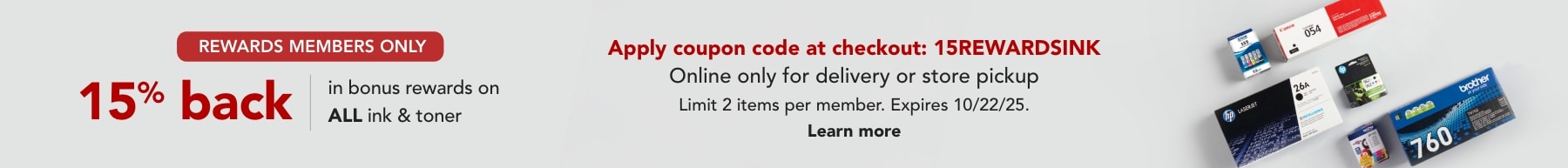 15% back in bonus rewards on all ink & Toner