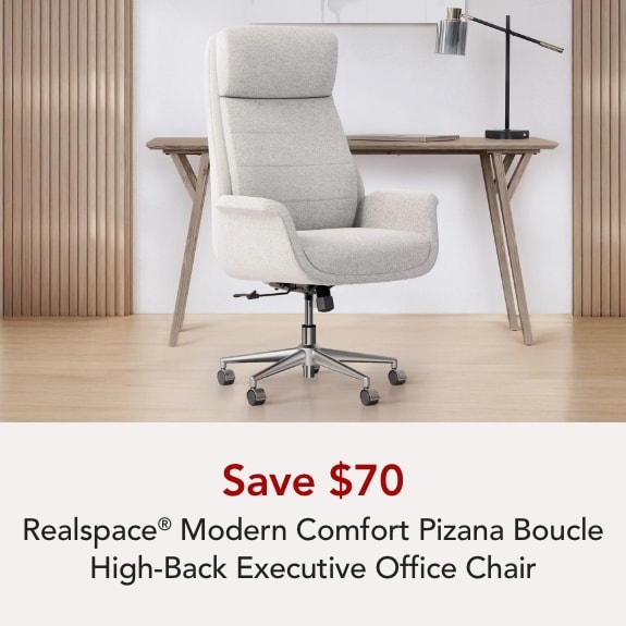 Realspace® Modern Comfort Pizana Boucle Fabric High-Back Executive Office Chair, Light Sand/Brushed Nickel, BIFMA Compliant