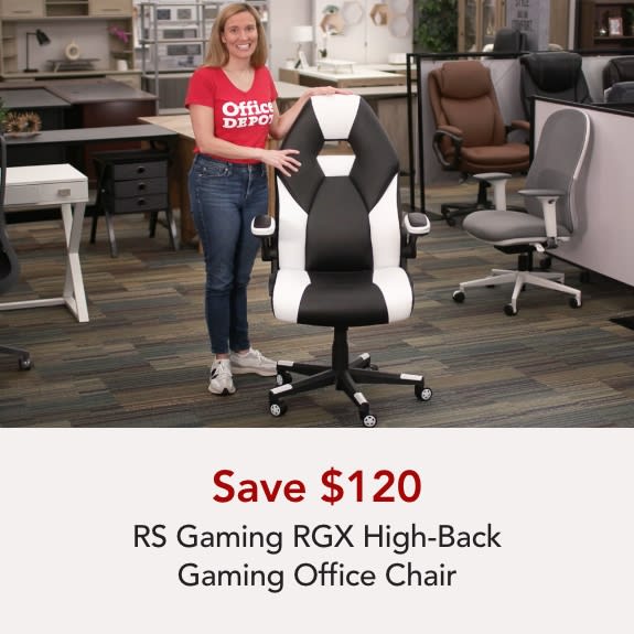 RS Gaming RGX Faux Leather High-Back Gaming Office Chair, Black/White, BIFMA Compliant