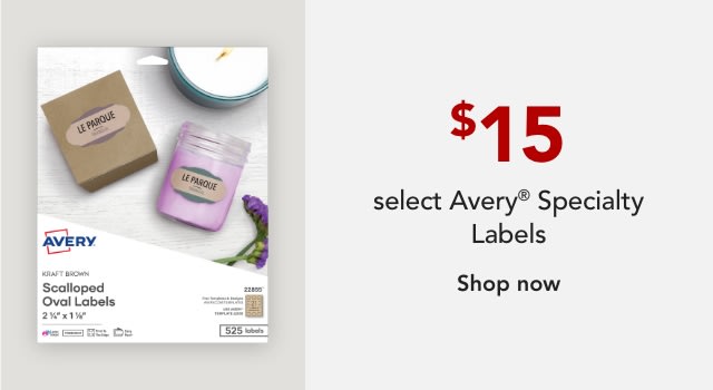 $15 on Select Avery Specialty Labels