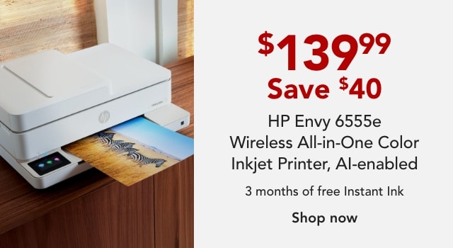 HP Envy 6555e Wireless All-in-One Color Inkjet Printer, 3-mo free Instant Ink, AI-enabled (714N5A)