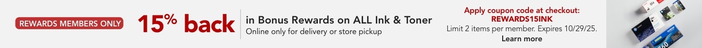 15% back in bonus rewards on all ink & toner