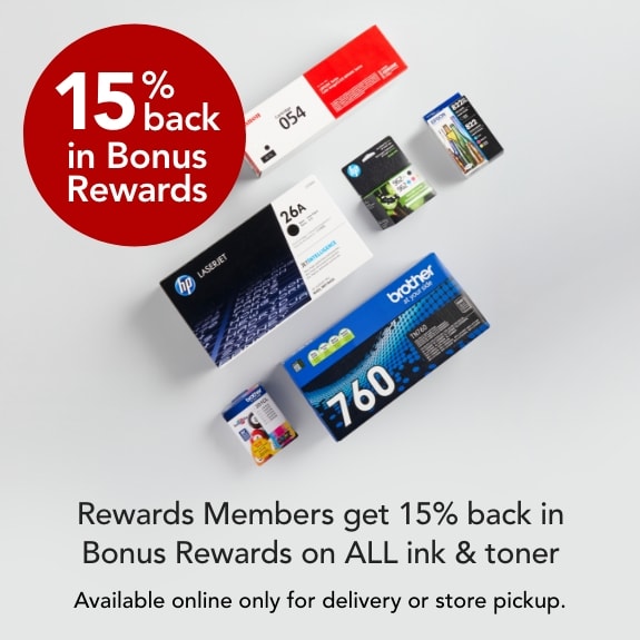 Rewards Members get 15% Back in Bonus Rewards on ALL Ink and Toner.