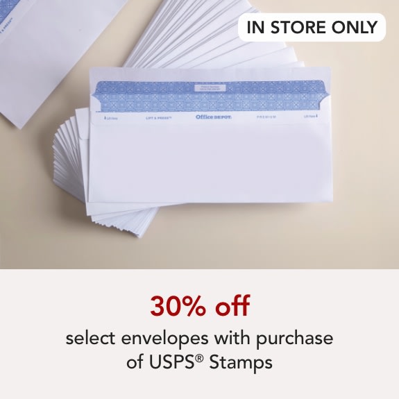 In store only - Save 30% off Envelopes with a Stamp Purchase