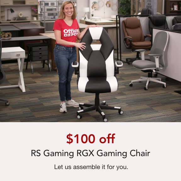 RS Gaming RGX Faux Leather High-Back Gaming Office Chair, Black/White
