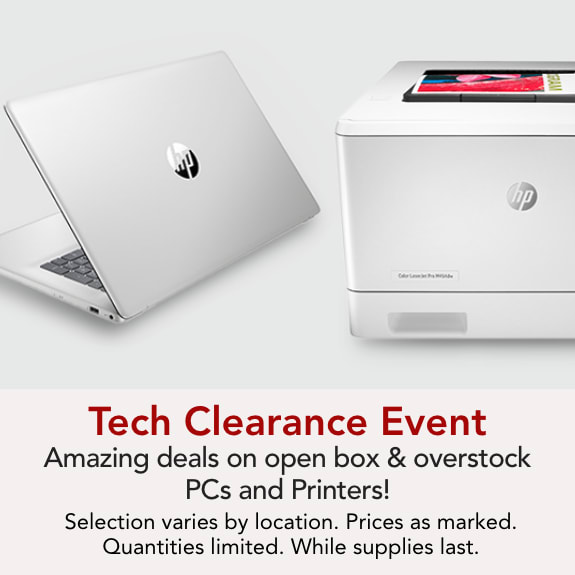 Amazing deals on open box & overstock PCs and Printers! Selection varies by location. Prices as marked. Quantities limited. While supplies last.