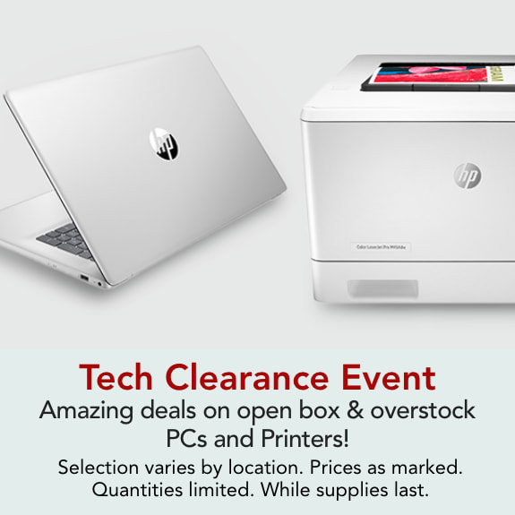 Amazing deals on open box & overstock PCs and Printers! Selection varies by location. Prices as marked. Quantities limited. While supplies last.