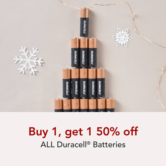Buy 1 get 1 50% off ALL Duracell batteries