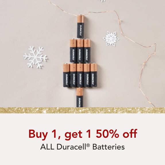 Buy 1 get 1 50% off ALL Duracell Batteries.