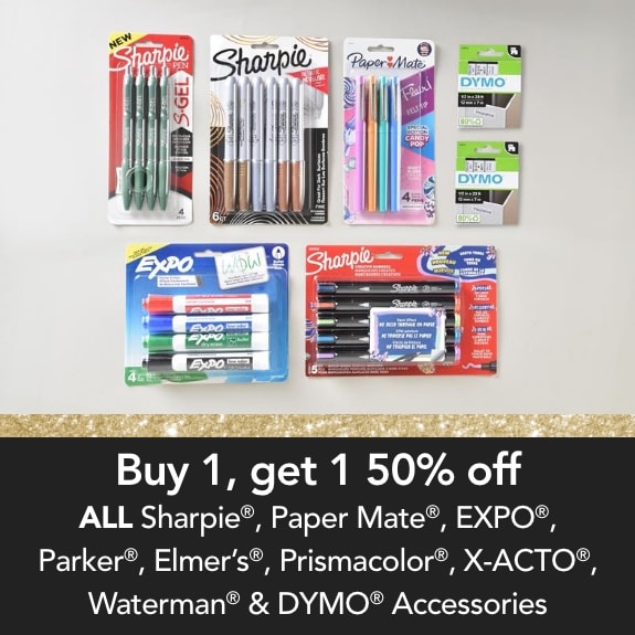 Buy 1 Get 1 50% off Sharpie, Papermate, EXPO, Elmers, Prismacolor, Parker, Waterman, Dymo Accessories & X-ACTO®