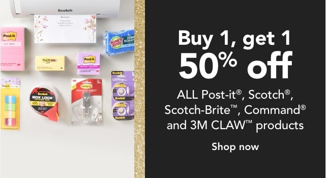 Buy One, Get One 50% off all 3M Products (Scotch, Command, Post-it)
