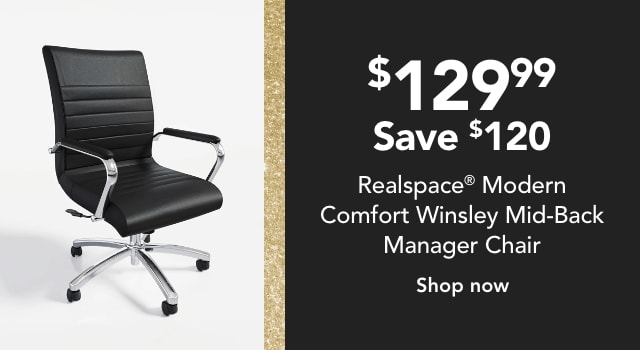Realspace® Modern Comfort Winsley Bonded Leather Mid-Back Manager Office Chair, Black/Silver, BIFMA Compliant