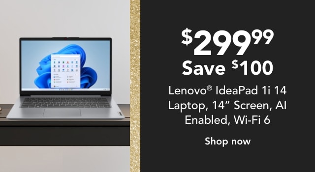 Lenovo® IdeaPad 1i 14 Laptop, 14" Screen, Intel® Pentium®, AI Enabled, 4GB Memory, 128GB eMMC Storage, Wi-Fi 6