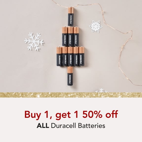 Buy 1 get 1 50% off ALL Duracell Batteries.