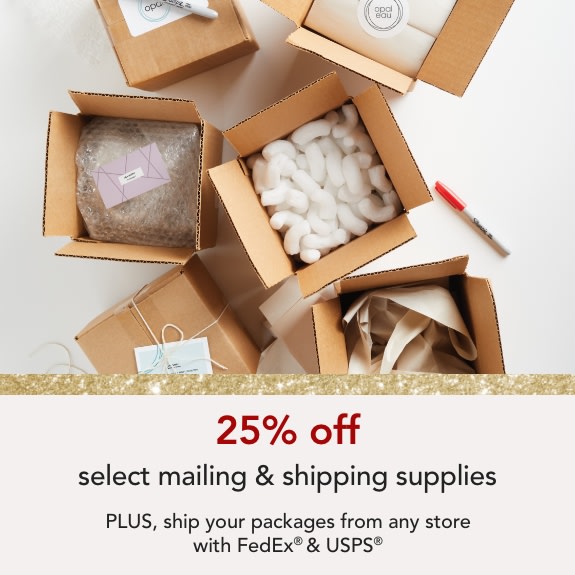 25% off Shipping Boxes, Tape, and Materials