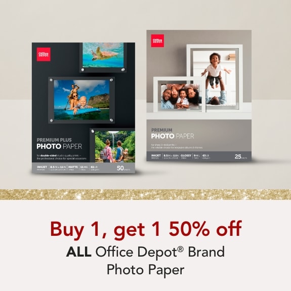 Buy 1 Get 1 50% off ALL Office Depot Brand Photo Paper.