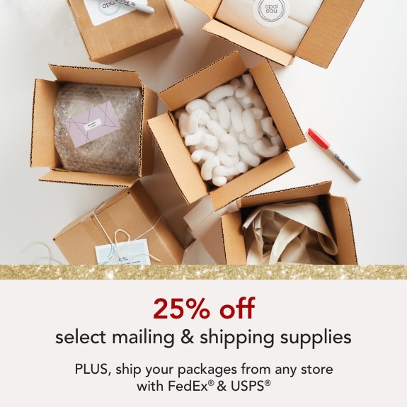 25% off Shipping Boxes, Tape, and Materials