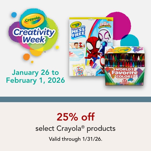 Crayola Creativity Week is January 26th-February 1st - Save 25% on select Crayola Products